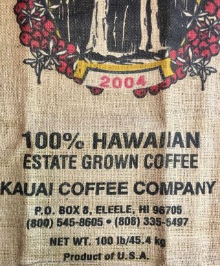2004 Kauai Coffee Beans 100 Burlap Bag 22x39 Sack Waterfall Kalaheo Hawaii Rare 3