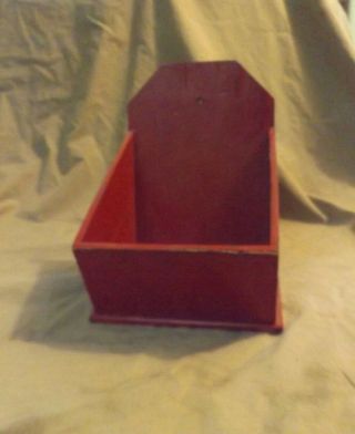 Primitive Antique Vintage Red Painted Wood Open Wall Storage Box 5.  5x7 "