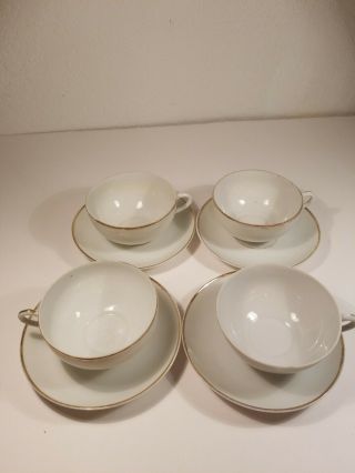 4 Vintage Delicate Porcelain Tea Cups And Saucers Japan White With Gold Accents