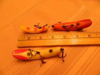 3 Vintage Helin Flatfish Fishing Lures,  U20 Yellow/red Black Dots F7 Yellow & Lu