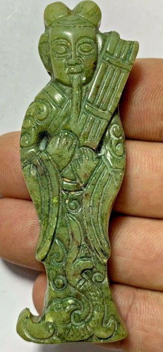 Rare Chinese Hand Carved Green Jade Female Statue Figurine Pendant 81mm