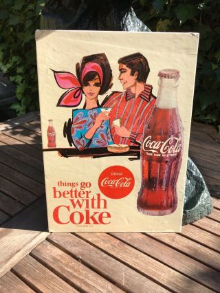 Vintage Coca Cola Advertising Showcard Sign Cardboard Rare 1963 - 69