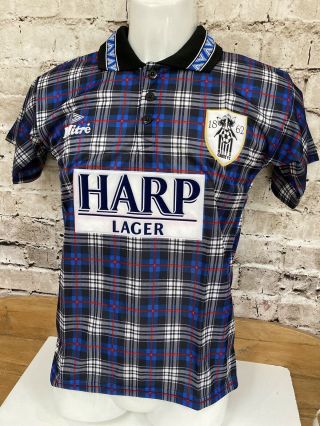 Vintage 1995 Mitre Notts County Fc Football Shirt Top Youths 30/32 Rare Tartan