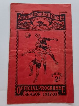 Rare Football Programme,  1933.  Arsenal V Aston Villa.  Pre - War.  Exc 
