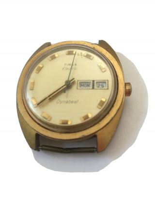 Rare Vintage Timex Electric Dynabeat Day Date Gold Watch Work