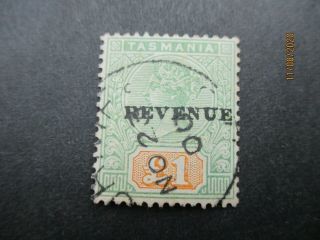 Tasmania Stamps: £1 Revenue Overprint - Rare - (j175)