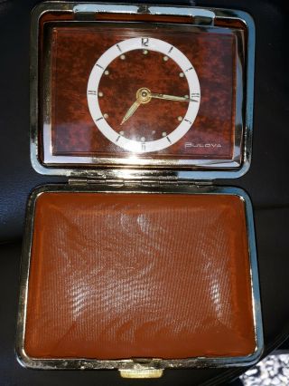 Vintage Bulova Mechanical Watch With An Alarm Clocks In A Tan Travel Box
