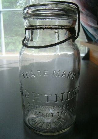 Antique Putnam 31 Lightning Quart Size Fruit Jar With Glass Lid