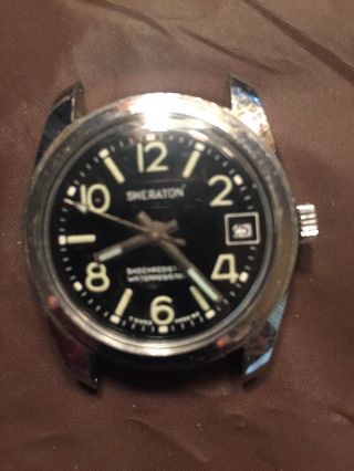 Mens Vintage Sheraton Black Dial Wrist Watch W/ Date Window