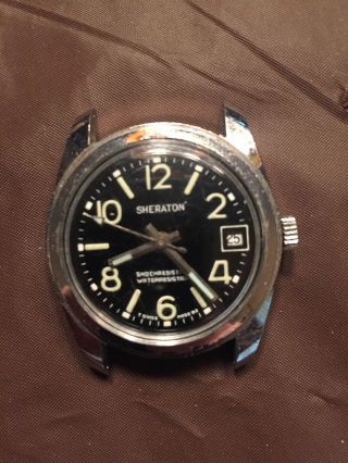 Mens Vintage Sheraton Black Dial Wrist Watch w/ Date Window 2