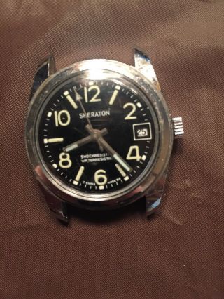 Mens Vintage Sheraton Black Dial Wrist Watch w/ Date Window 3