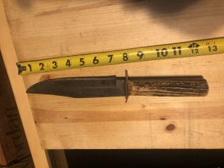 Rare Solingen F.  A.  Bower Imp.  Co.  Germany 7 3/4” Blade Stag Handle Bowie Knife