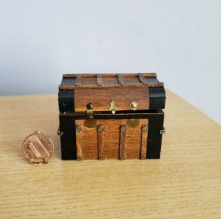 Vintage Dollhouse Miniature Wooden Chest Trunk 1:12
