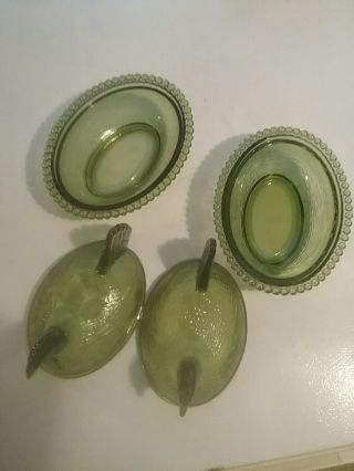 Set of 2 Vintage Rare Indiana Carnival Glass Green Nesting Hen Candy Dishes. 3