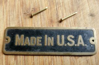 Antique Vintage Brass Name Plate " Made In Usa " Raised Letters,  Nails Nos