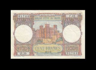 19.  4.  1951 Banque De Morocco 100 Francs Rare ( (ef))