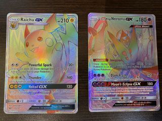 Pokemon Cards Raichu Gx 75/73 And Dawn Wings Necrozma 161/156 Secret Rare