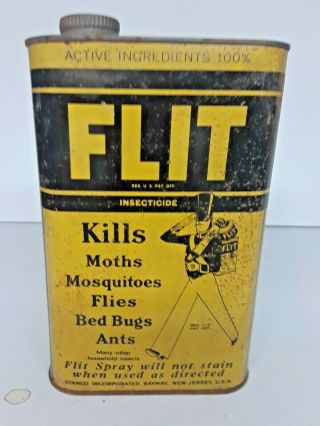 Vintage Antique Yellow Flit Tin Canister Great Soldier Graphics On Front