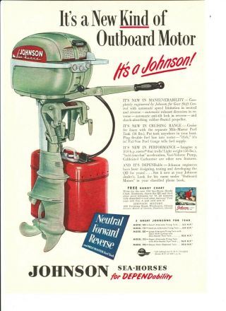 Vintage 1949 Outboard Motor Ad: Johnson Sea - Horse 10 Hp Fishing Color Art Ad