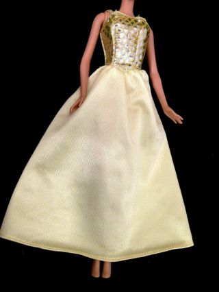 Vintage 90 ' s Barbie Doll Clothes YELLOW Gala Ball Gown Dress w/ Gold Top 2