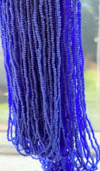 Antique Micro Seed Beads - 14/0 Greasy Opaque Rich Periwinkle Blue - 5.  5g hanks 3