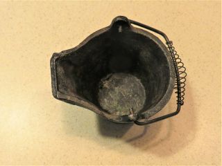 Vintage Miniature Black Metal Ash Coal Bucket Cast Ironwire Wrap Handle 3 " X 2 "