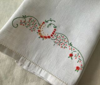 Vintage Bone Linen Guest Towel,  Hand - Embroidery,  Hem - Stitch