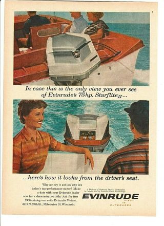 Vintage 1960 Evinrude 75 Hp Starflite Ii Outboard Motors Color Ad