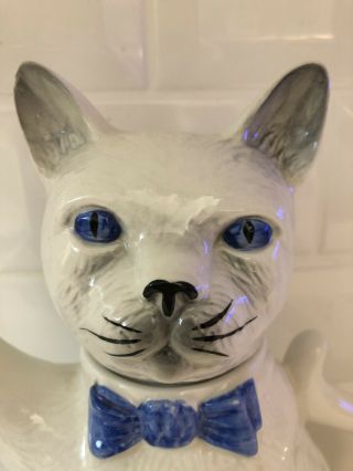 Vintage Tony Wood Ceramic White Cat Tea Pot With Lid Rare 2