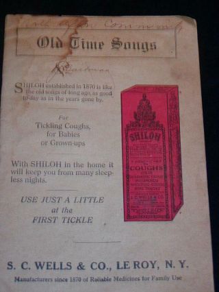 Antique Booklet Advertising Shiloh Cough Syrup,  S.  C.  Wells,  Leroy,  Ny.  W/ Music