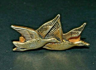 Vintage Gold Color Tie Clip Clasp Tack With Flying Bird Double Duck Goose Geese