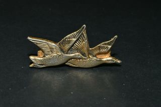 Vintage Gold Color Tie Clip Clasp Tack with Flying Bird Double Duck Goose Geese 2
