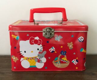 Rare Vintage Sanrio 1986 Hello Kitty Cathy Red Metal Tin Box Carrying Case Box