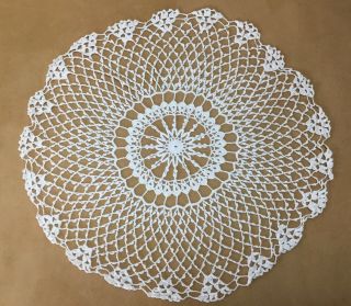Vintage Hand Crocheted Round Doily,  Flower Design,  Cotton,  Antique White