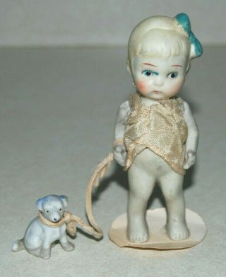 Antique 4 - 1/2 " Bisque/porcelain Standing With Dog Stamped Japan For Cindy