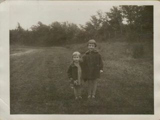 Antique Photograph 1920s Two Little Girls Bob Haircuts Wildflowers