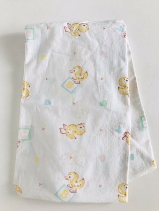 Vintage Cotton Crib Sheet Abc Blocks Baby Yellow Ducks Hearts