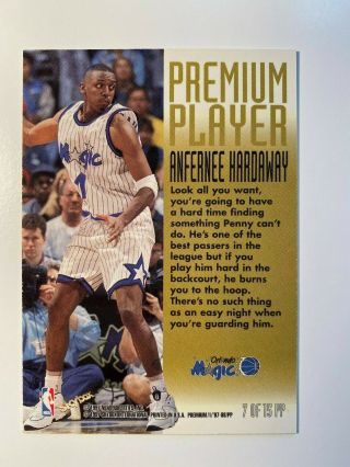 Anfernee Hardaway - 1997 - 98 - Skybox Premium - Premium Player 7 - Rare Insert 2