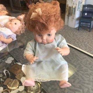 Vintage Eegee Baby Doll 12” Hard Plastic Vinyl Head Red Curly Rooted Hair Hong K