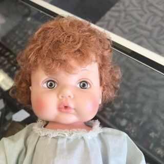 Vintage Eegee Baby Doll 12” Hard Plastic Vinyl Head Red Curly Rooted Hair Hong K 2