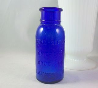 Vintage Cobalt Blue Bromo Seltzer Bottle Emerson Drug Co Baltimore