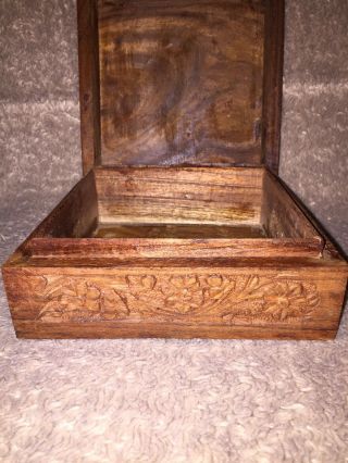 Vintage Hand Carved Wood Hinged Jewelry Documents Box India