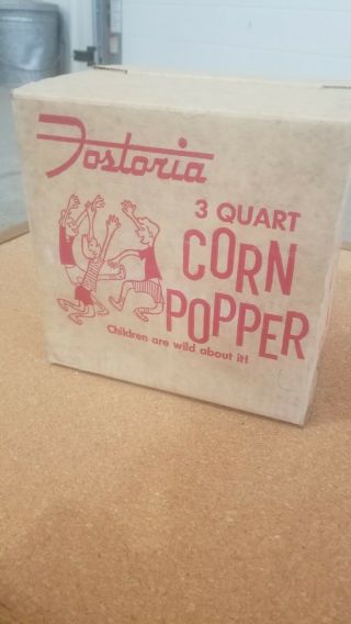 Rare Vtg Popcorn Corn Popper Fostoria 3 Quart Glass Lid Mcgraw Edison