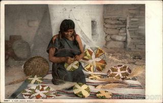 Native American 1909 A Hopi (moki) Basket Weaver Antique Postcard 1c Stamp