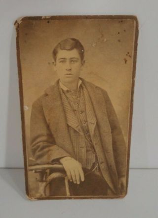 Handsome Young Man In Pinstripe Suit Antique Cdv Photograph Will Dunham
