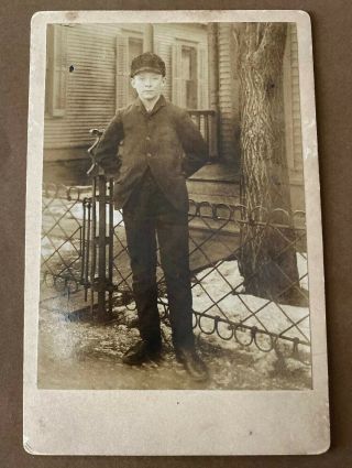 Antique Cabinet Photo Young Man On Sidewalk In The Snow Peoria Illinois