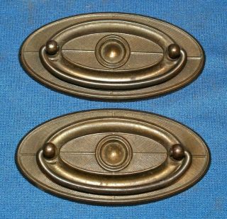 2 Vintage 3 - 3/4 " Colonial Brass Drop - Bale Oval Drawer Pulls W/patina