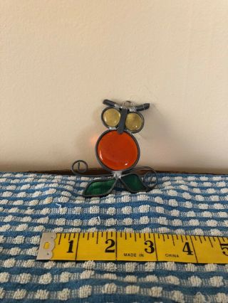 Vintage Leaded Stained Glass Owl Sun - Catcher Window Hanging 2