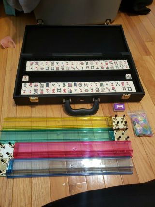 Vintage Piece Mahjong Set Gamr Black Leather Case,  Rare