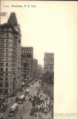 View Along Broadway In York City,  Ny Rotograph Antique Postcard Vintage